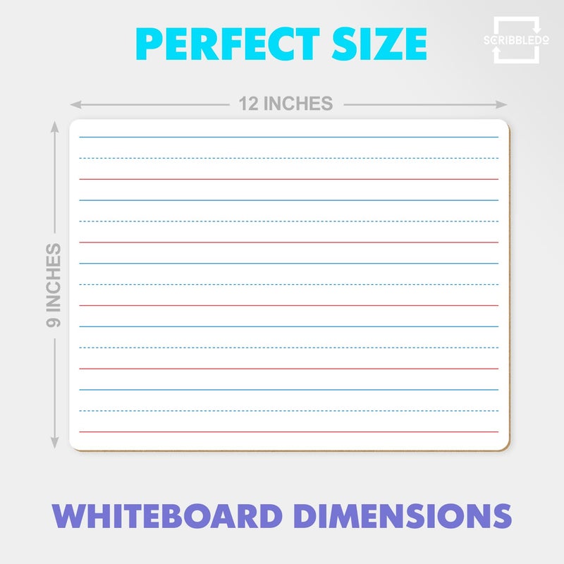 Scribbledo 10 Pack Double Sided Whiteboards Lined Dry Erase Board for Kids Ruled Writing Board Handwriting Practice for Kids Small White Board Dry Erase Boards Lines 9x12 Student 10 Dry Erase Markers - Image 4